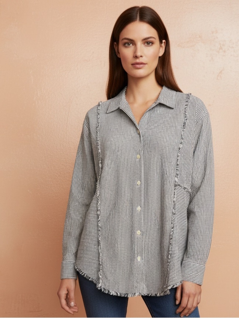 Vintage Striped Button-Up Women's Top